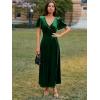 imageSimplee Womens Velvet Wrap Dress Short Sleeve High Split Fall Wedding Guest Dresses Long Formal Cocktail Party DressesDark Green