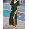 imageSimplee Womens Velvet Wrap Dress Short Sleeve High Split Fall Wedding Guest Dresses Long Formal Cocktail Party DressesGreen Brown