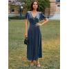 imageSimplee Womens Velvet Wrap Dress Short Sleeve High Split Fall Wedding Guest Dresses Long Formal Cocktail Party DressesGrey Blue