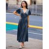 imageSimplee Womens Velvet Wrap Dress Short Sleeve High Split Fall Wedding Guest Dresses Long Formal Cocktail Party DressesGrey Blue