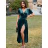 imageSimplee Womens Velvet Wrap Dress Short Sleeve High Split Fall Wedding Guest Dresses Long Formal Cocktail Party DressesLake Blue