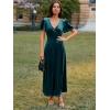 imageSimplee Womens Velvet Wrap Dress Short Sleeve High Split Fall Wedding Guest Dresses Long Formal Cocktail Party DressesLake Blue