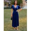 imageSimplee Womens Velvet Wrap Dress Short Sleeve High Split Fall Wedding Guest Dresses Long Formal Cocktail Party DressesNavy Blue