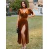 imageSimplee Womens Velvet Wrap Dress Short Sleeve High Split Fall Wedding Guest Dresses Long Formal Cocktail Party DressesOrange