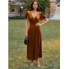 imageSimplee Womens Velvet Wrap Dress Short Sleeve High Split Fall Wedding Guest Dresses Long Formal Cocktail Party DressesOrange