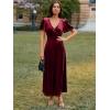 imageSimplee Womens Velvet Wrap Dress Short Sleeve High Split Fall Wedding Guest Dresses Long Formal Cocktail Party DressesWine Red