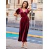 imageSimplee Womens Velvet Wrap Dress Short Sleeve High Split Fall Wedding Guest Dresses Long Formal Cocktail Party DressesWine Red