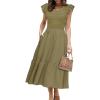 imageSimplee Womens Boho Maxi Dress Flutter Sleeve Summer Casual Smocked Waist A Line Flowy Tiered Dress with PocketsArmy Green