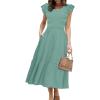imageSimplee Womens Boho Maxi Dress Flutter Sleeve Summer Casual Smocked Waist A Line Flowy Tiered Dress with PocketsSage Green