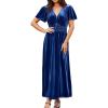 imageSimplee Womens Short Sleeve Velvet Maxi Dress V Neck Empire Waist Long Formal Wedding Guest DressesNavy Blue