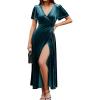 imageSimplee Womens Velvet Wrap Dress Short Sleeve High Split Fall Wedding Guest Dresses Long Formal Cocktail Party DressesLake Blue