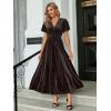 imageSimplee Womens V Neck Velvet Maxi Dress Short Sleeve Empire Waist Long Formal Dress for Wedding Guest4chocolate Brown