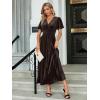 imageSimplee Womens V Neck Velvet Maxi Dress Short Sleeve Empire Waist Long Formal Dress for Wedding Guest4chocolate Brown