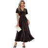 imageSimplee Womens V Neck Velvet Maxi Dress Short Sleeve Empire Waist Long Formal Dress for Wedding Guest4chocolate Brown