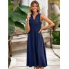 imageSimplee Womens Summer Smocked Midi Sundress V Neck Sleeveess Boho A Line Sun Dress with Pockets
