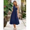 imageSimplee Womens Summer Smocked Midi Sundress V Neck Sleeveess Boho A Line Sun Dress with Pockets