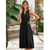 imageSimplee Womens Summer Smocked Midi Sundress V Neck Sleeveess Boho A Line Sun Dress with PocketsBlack