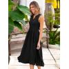 imageSimplee Womens Summer Smocked Midi Sundress V Neck Sleeveess Boho A Line Sun Dress with PocketsBlack