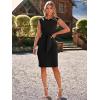 imageSimplee Womens Work Business Bodycon Midi Dress Elegant Fall Crew Neck Cap Sleeve Semi Formal Office Cocktail Sheath DressesBlack