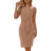 imageSimplee Womens Work Business Bodycon Midi Dress Elegant Fall Crew Neck Cap Sleeve Semi Formal Office Cocktail Sheath DressesKhaki