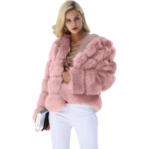 imageSimplee Women Luxury Winter Warm Fluffy Faux Fur Short Coat Jacket Parka Outwear1 Pink