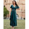 imageSimplee Womens Short Sleeve Velvet Maxi Dress V Neck Empire Waist Long Formal Wedding Guest DressesTeal Blue