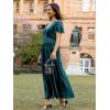 imageSimplee Womens Short Sleeve Velvet Maxi Dress V Neck Empire Waist Long Formal Wedding Guest DressesTeal Blue