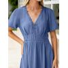 imageSimplee Womens Summer Flowy Midi Dress Casual V Neck Short Sleeve Empire Waist Boho Beach Wedding Guest DressesBlue