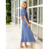 imageSimplee Womens Summer Flowy Midi Dress Casual V Neck Short Sleeve Empire Waist Boho Beach Wedding Guest DressesBlue