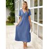 imageSimplee Womens Summer Flowy Midi Dress Casual V Neck Short Sleeve Empire Waist Boho Beach Wedding Guest DressesBlue