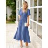 imageSimplee Womens Summer Flowy Midi Dress Casual V Neck Short Sleeve Empire Waist Boho Beach Wedding Guest DressesBlue