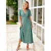 imageSimplee Womens Summer Flowy Midi Dress Casual V Neck Short Sleeve Empire Waist Boho Beach Wedding Guest DressesBlue Green
