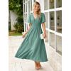 imageSimplee Womens Summer Flowy Midi Dress Casual V Neck Short Sleeve Empire Waist Boho Beach Wedding Guest DressesBlue Green