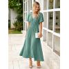 imageSimplee Womens Summer Flowy Midi Dress Casual V Neck Short Sleeve Empire Waist Boho Beach Wedding Guest DressesBlue Green
