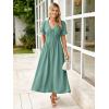 imageSimplee Womens Summer Flowy Midi Dress Casual V Neck Short Sleeve Empire Waist Boho Beach Wedding Guest DressesBlue Green