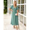 imageSimplee Womens Summer Flowy Midi Dress Casual V Neck Short Sleeve Empire Waist Boho Beach Wedding Guest DressesBlue Green