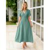 imageSimplee Womens Summer Flowy Midi Dress Casual V Neck Short Sleeve Empire Waist Boho Beach Wedding Guest DressesBlue Green