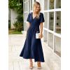 imageSimplee Womens Summer Flowy Midi Dress Casual V Neck Short Sleeve Empire Waist Boho Beach Wedding Guest DressesNavy Blue