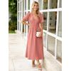imageSimplee Womens Summer Flowy Midi Dress Casual V Neck Short Sleeve Empire Waist Boho Beach Wedding Guest DressesRust Red