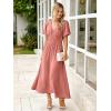 imageSimplee Womens Summer Flowy Midi Dress Casual V Neck Short Sleeve Empire Waist Boho Beach Wedding Guest DressesRust Red