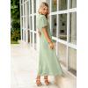 imageSimplee Womens Summer Flowy Midi Dress Casual V Neck Short Sleeve Empire Waist Boho Beach Wedding Guest DressesSage Green