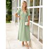 imageSimplee Womens Summer Flowy Midi Dress Casual V Neck Short Sleeve Empire Waist Boho Beach Wedding Guest DressesSage Green