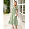 imageSimplee Womens Summer Flowy Midi Dress Casual V Neck Short Sleeve Empire Waist Boho Beach Wedding Guest DressesSage Green