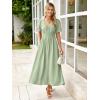 imageSimplee Womens Summer Flowy Midi Dress Casual V Neck Short Sleeve Empire Waist Boho Beach Wedding Guest DressesSage Green