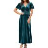 imageSimplee Womens Short Sleeve Velvet Maxi Dress V Neck Empire Waist Long Formal Wedding Guest DressesTeal Blue
