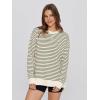 imageSimplee Womens Sweatshirt Long Sleeve Crewneck Striped Sweatshirt for Women 2024 Trendy Fall Tops Pullover SweatshirtsStripedarmy Green
