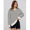 imageSimplee Womens Sweatshirt Long Sleeve Crewneck Striped Sweatshirt for Women 2024 Trendy Fall Tops Pullover SweatshirtsStripedblack