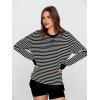 imageSimplee Womens Sweatshirt Long Sleeve Crewneck Striped Sweatshirt for Women 2024 Trendy Fall Tops Pullover SweatshirtsStripedblack White