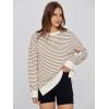 imageSimplee Womens Sweatshirt Long Sleeve Crewneck Striped Sweatshirt for Women 2024 Trendy Fall Tops Pullover SweatshirtsStripedbrown