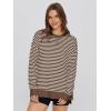 imageSimplee Womens Sweatshirt Long Sleeve Crewneck Striped Sweatshirt for Women 2024 Trendy Fall Tops Pullover SweatshirtsStripedchocolate Brown